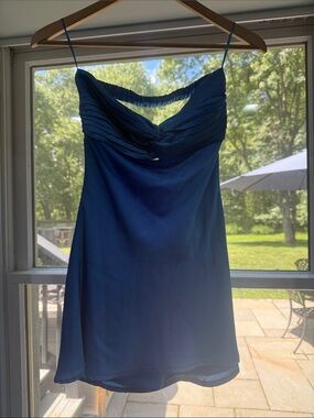 Blue Spaghetti Strap Mini Dress with Ruched Bodice